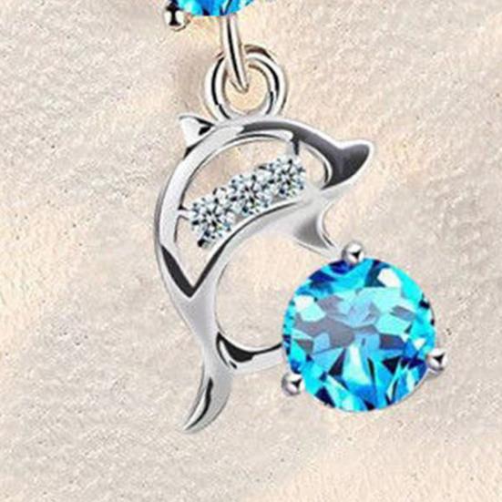 1 Pair Korean Style Hook Earrings Dolphin Design Shiny Rhinestones Drop Earrings Women Mid-length Earrings