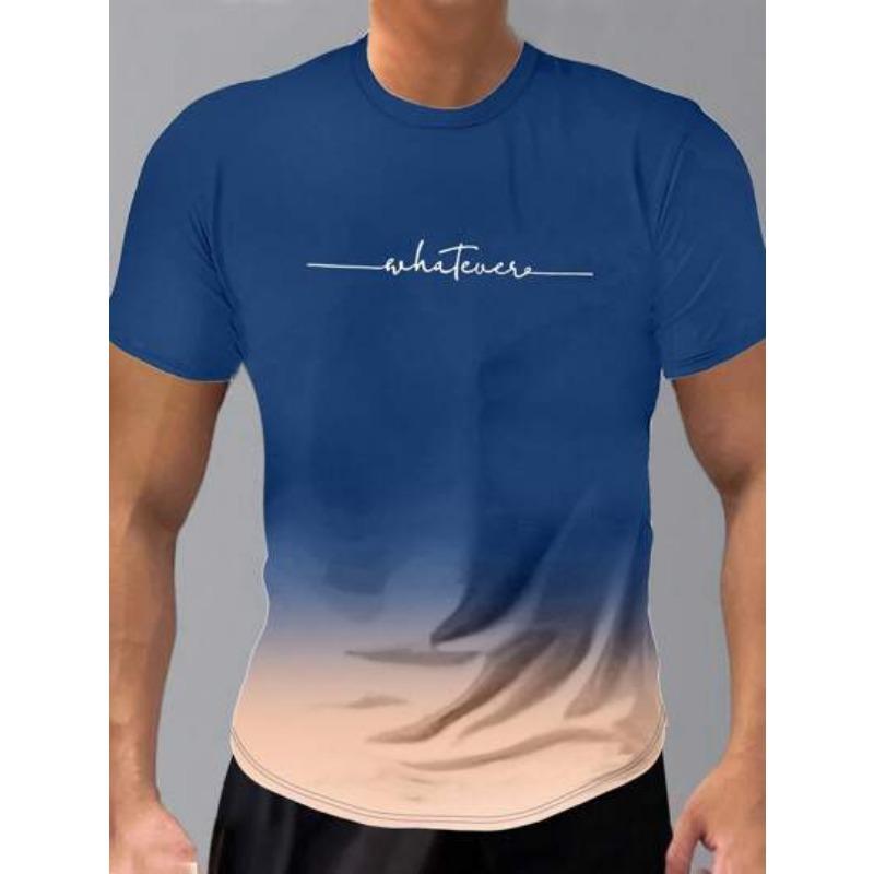 Летний топ с круглым вырезом и 3D-печатью с градиентными буквами, модные повседневные футболки с короткими рукавами для мужчин