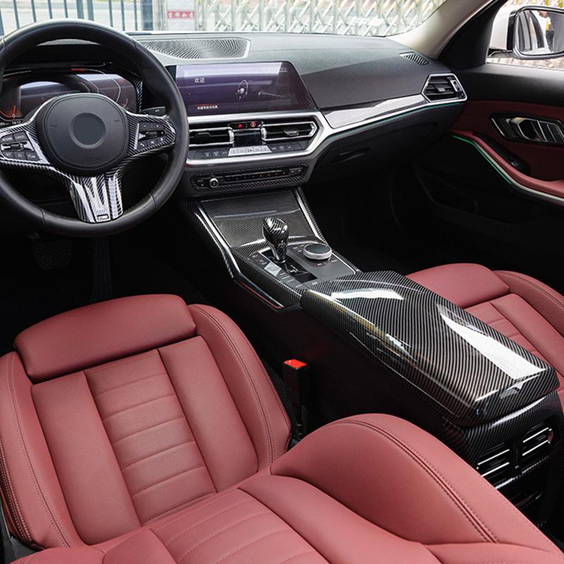 Для BMW 3 серии G20 19-22 цвет углеродного волокна, центральная панель переключения передач, декоративная крышка, панель рычага переключения передач, отделка