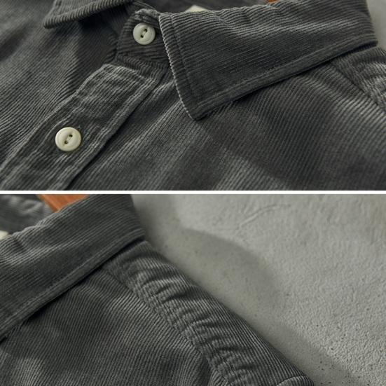 Весенняя мужская рубашка-карго, однобортная, свободная, однотонная, с длинными рукавами, нагрудными карманами, кардиган с отложным воротником, мягкая дышащая вельветовая рубашка, пальто