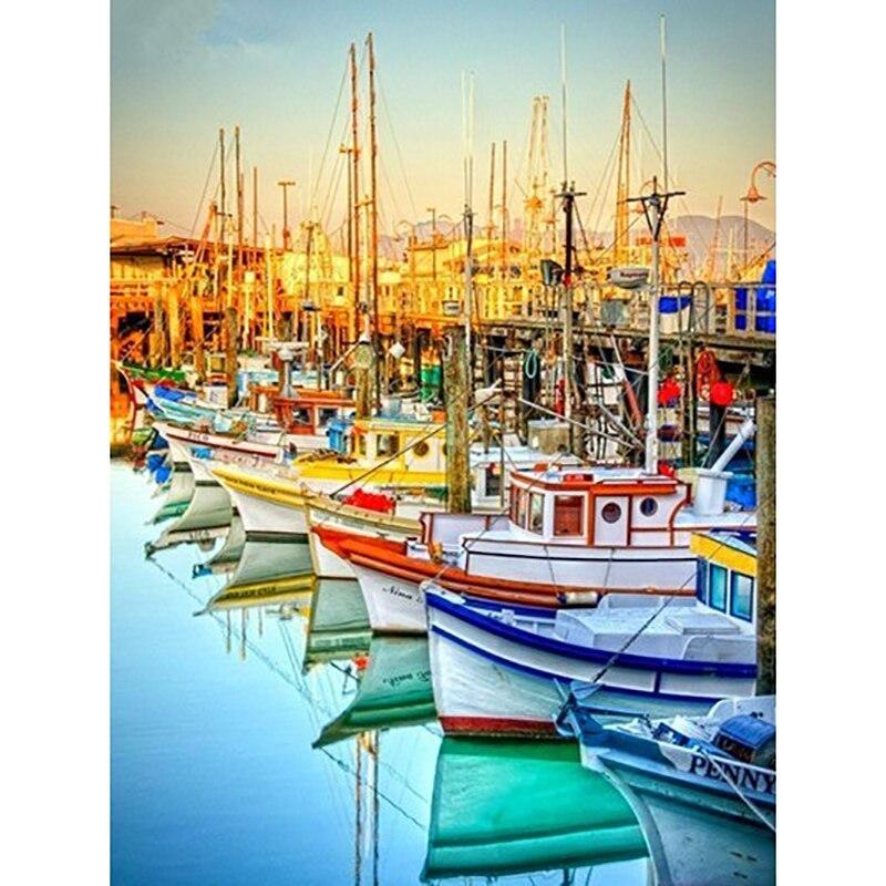 DIY 5D алмазная живопись полный круглый смоляный парусник Алмазная художественная вышивка вид на море вышивка крестиком Алмазная мозаика домашний декор