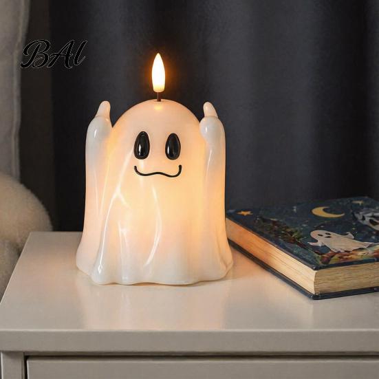 Kid Friendly Halloween Gifts Ghost Flameless Candle, Cute Holding BOO Letter Tealight, Haunted House Party Supplies Battery Operated LED Flickering