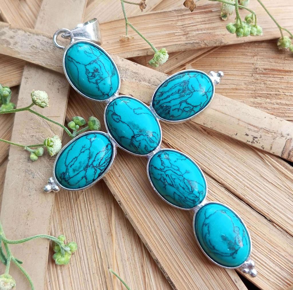 Turquoise Gemstone 925 Sterling Silver Plated Gifted Cross Shape Pendant Jewelry NST-J2H17520