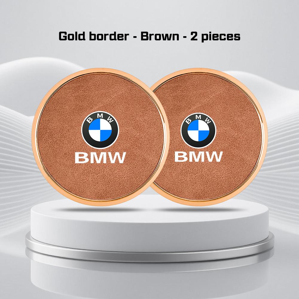For BMW X1X2 X3 X5X4 X6 X7 1 3 5 7 Series F40 E90 G20 G30 i7 i8 2Pcs Leather Car Coaster Anti-slip Pad Water Cup Mat Accessories ulbn07
