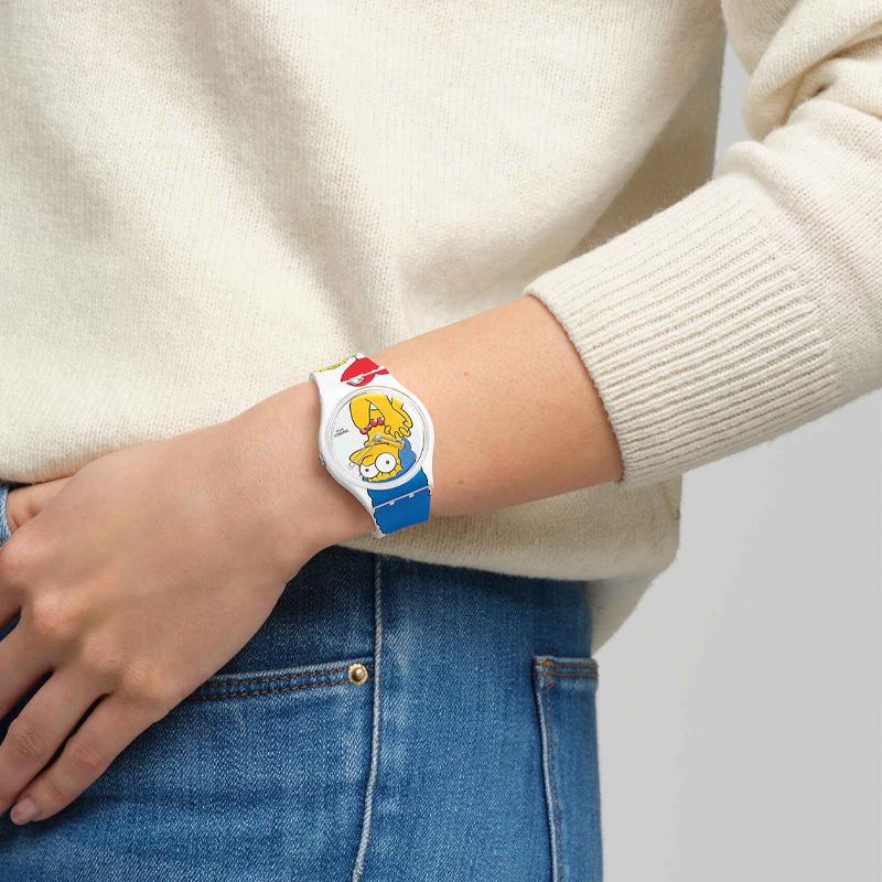 Swatch Кварцевые часы 30м водозащита Повседневные часы 34мм Белый циферблат Корпус из био-основы Силиконовый ремешок Женские часы SO28Z116
