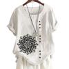 Women's Cotton Casual Top with 7 Unique Print Patterns, Round Neck, Short Sleeves, Button Embellishments