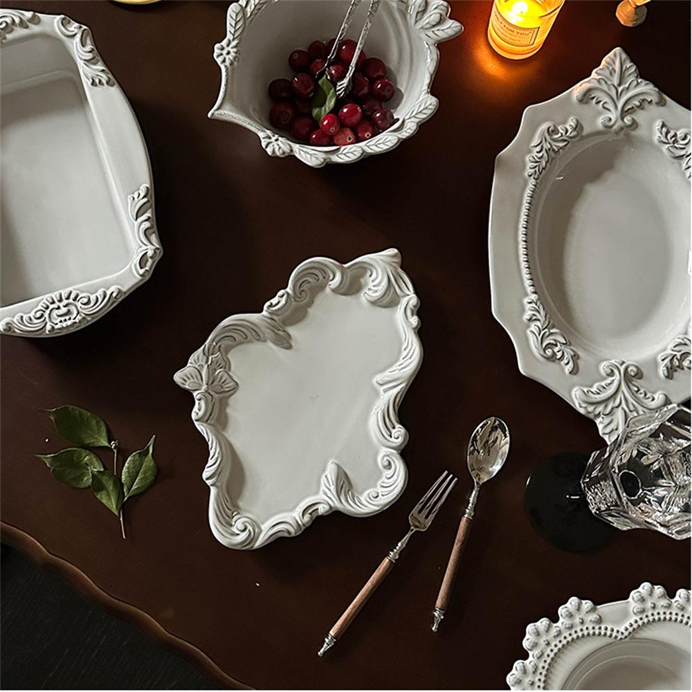 Дворец Винтажная Керамическая Декоративная Обеденная Тарелка Белая Бабочка Кружево Посуда для выпечки Посуда Кухонные принадлежности Декоративная тарелка