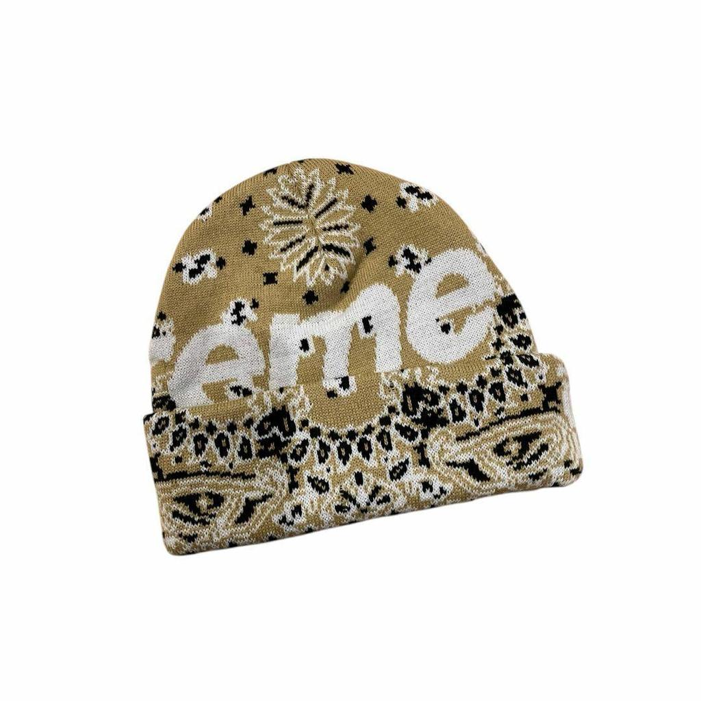 [Б/У] Шапка бини Supreme с большим логотипом-банданой, бежевая