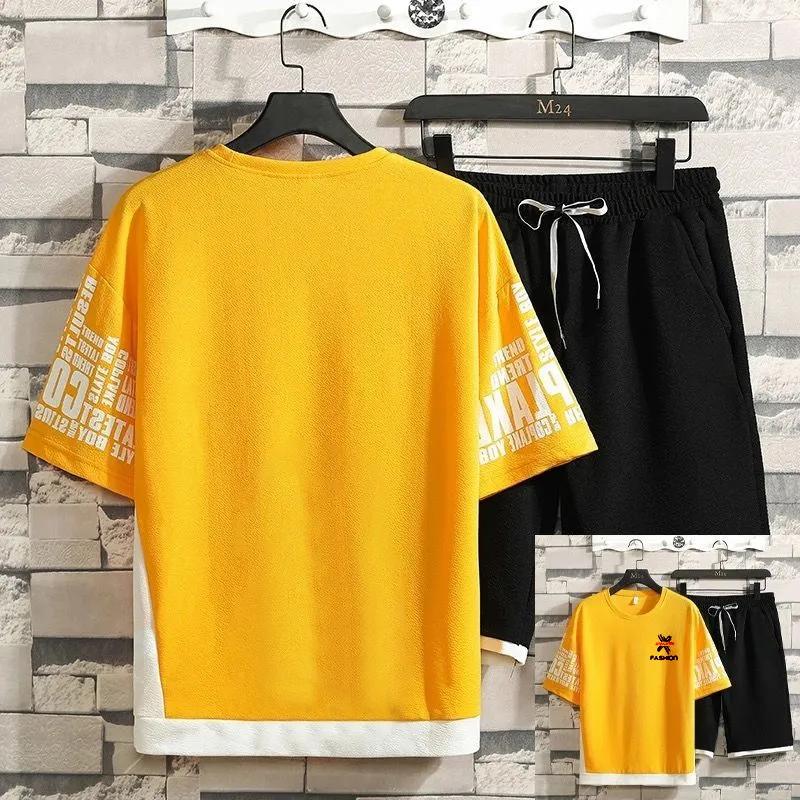 Men Sets Streetwear Short Sleeve O-Neck Printed STee +Shorts Summer Breathable Casual Man Hawaiian Suits 2 Pieces Set Sportswear