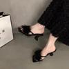 Fashion Ladies High Heels Sexy Slippers Fluffy Slippers Women 2025 New Summer Fashion Temperament Fine Women Sandals Pantuflas De Mujer