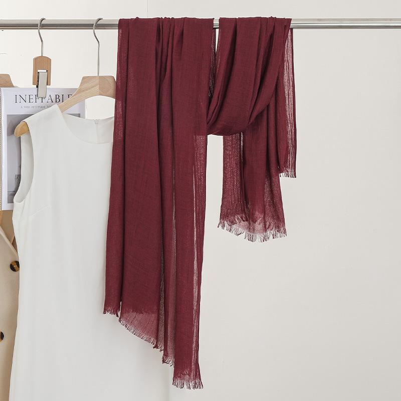 Однотонный тонкий шарф Женская солнцезащитная шаль Однотонный простой Имитация хлопка и льна Шелковый шарф Пряжа высокого класса