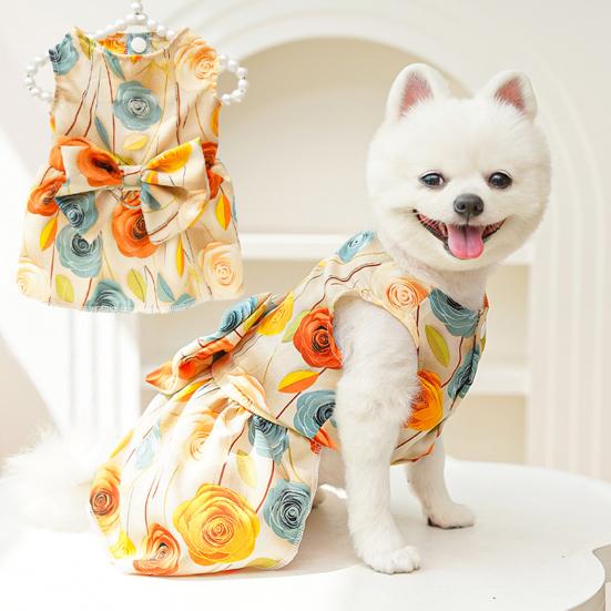 Платье с бантом для собаки, с принтом роз, летний сарафан принцессы для питомца, летний наряд для питомца для маленьких девочек, собак, кошек