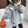 Autumn Winter Arrival Trendy Oversized Loose-fit Fleece-lined Thickened Sweatshirt Women Hooded Outerwear Top