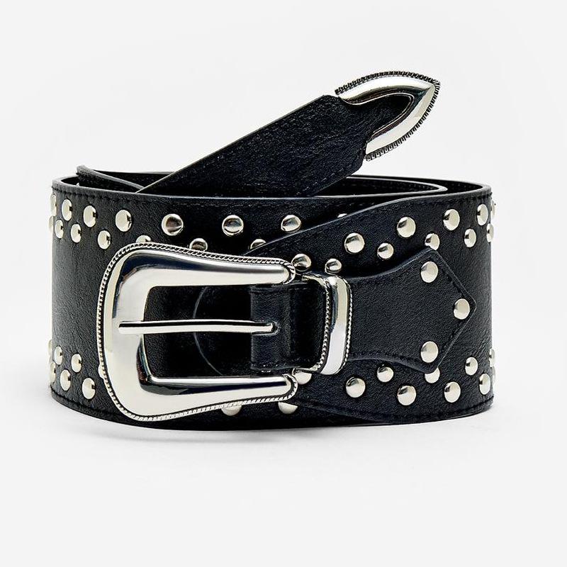 New Rivet Style Belt, Ins Style Overcoat, Wide Waistband, Punk Retro Belt for Women
