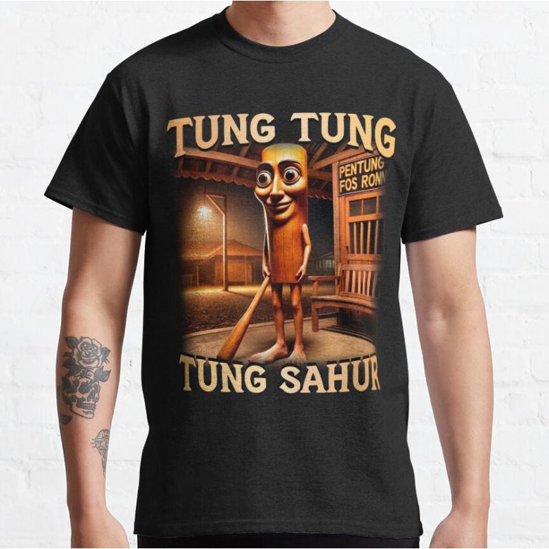 Tung Tung Tung Sahr Italian brainrot funny meme Tshirt for men large size adult tops S6xl mens clothing