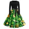 Women's Fashion Round Neck Casual Slim St Patrick's Day Printed Long Sleeve Dresses