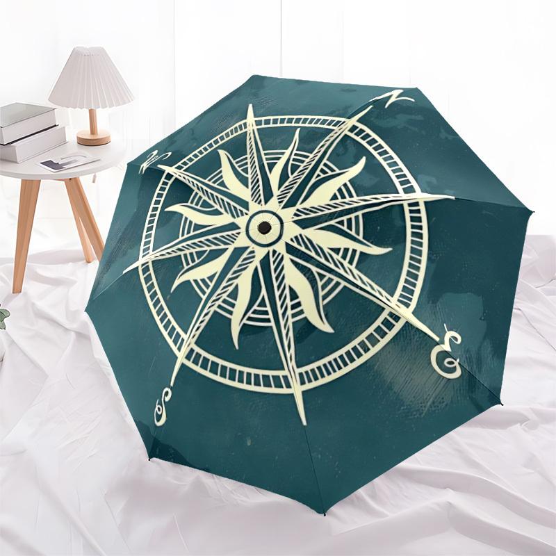 1pc Compass Navigation Auto Folding Cute Leisure Cool Umbrella, 8-Rib Sturdy Canopy, Portable Travel Umbrella for Outdoor Use,119