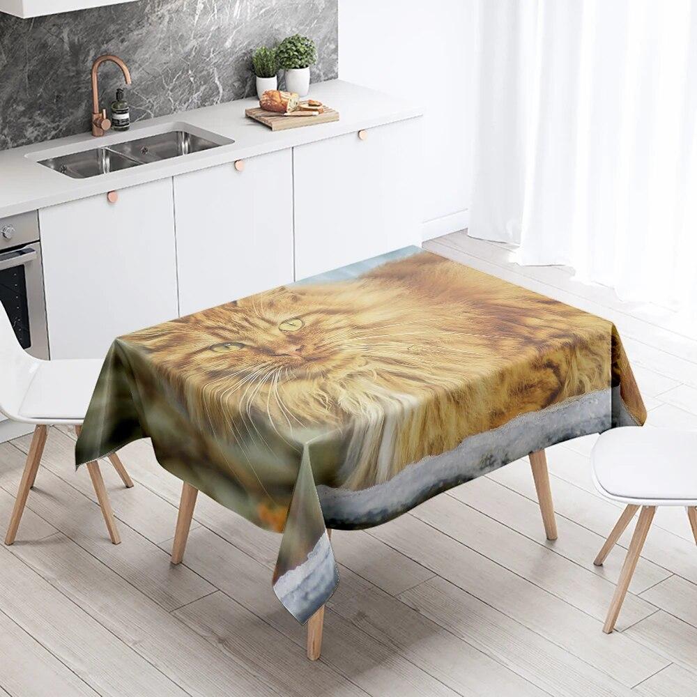 Скатерть с изображением кота, милая кошка, животное, противообрастающая водонепроницаемая прямоугольная кухонная скатерть, украшение для дома