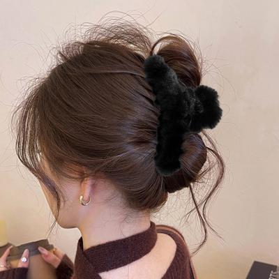 Заколка для волос в виде когтя с плюшевым декором, прочным захватом, для укладки волос на затылке, большая, для душа.