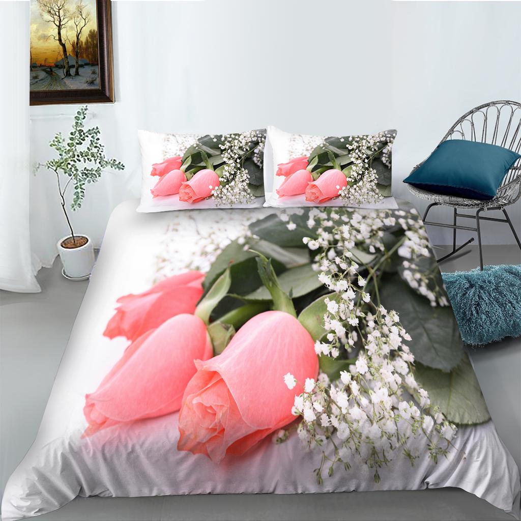 Luxury Home Bedding Flowers Theme Quilt Cover Pillow Cover Bedding Set Duvet Cover Full Size Single/Double Bed Home Decoration