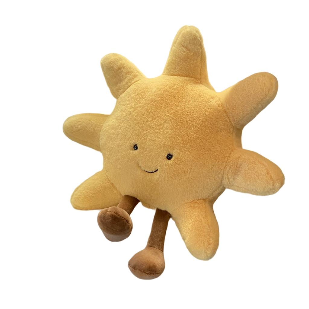 Мягкая игрушка в виде лица, белой луны, желтого солнца, симпатичная мультяшная плюшевая игрушка в виде погоды для детской спальни, декор для дивана, подушка