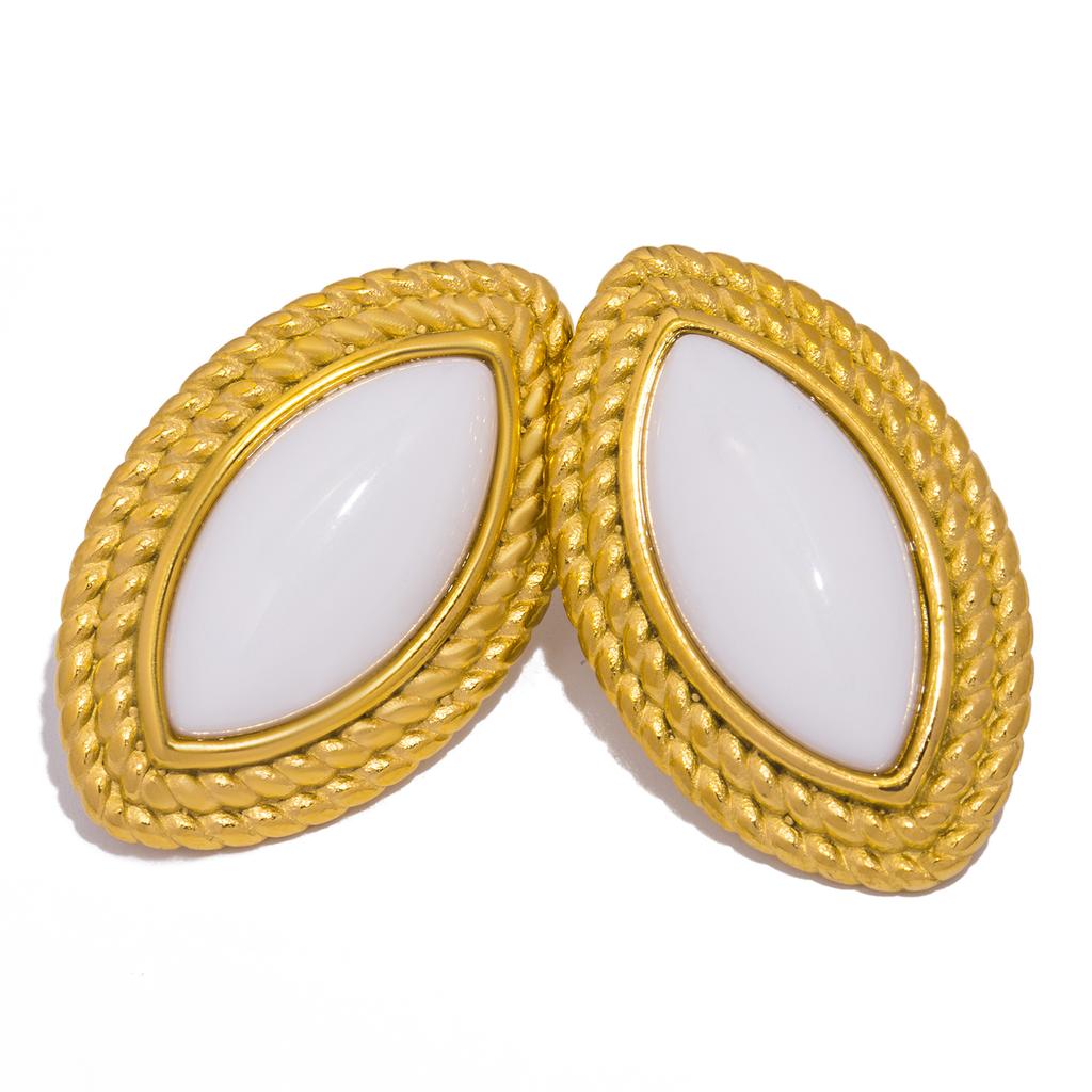 Серьги-ромбы из натурального камня для женщин - Гипоаллергенная нержавеющая сталь с покрытием из 18-каратного золота - Элегантные геометрические серьги для женщин