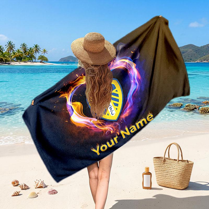 Leeds United Custom Beach Towel, Personalized Name Text Print, Football Logo Soft Quick‑Dry Towel Holiday Gift