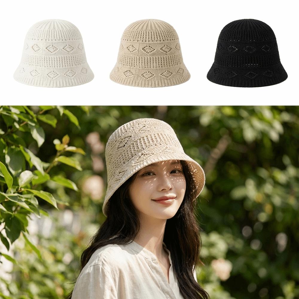 Knitted Texture Bucket Hat Breathable Thin Sun Hat Stylish Crochet Hat Casual Wear