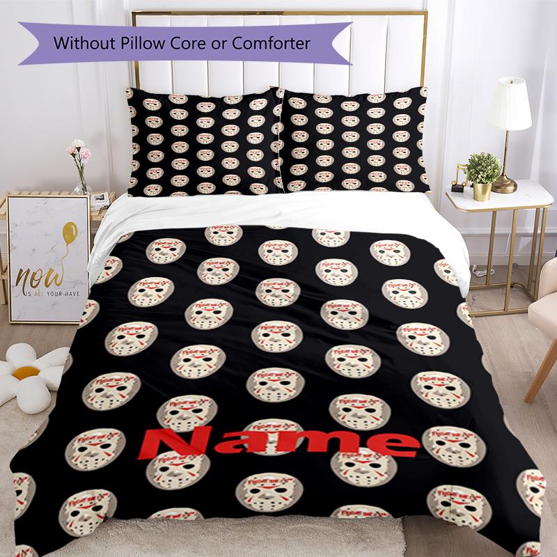 3pcs Custom Name Halloween horror Bedding Set Duvet Cover Closure Includes 1 Duvet Cover & 2 Pillowcases, Soft and Comfortable for All Seasons.