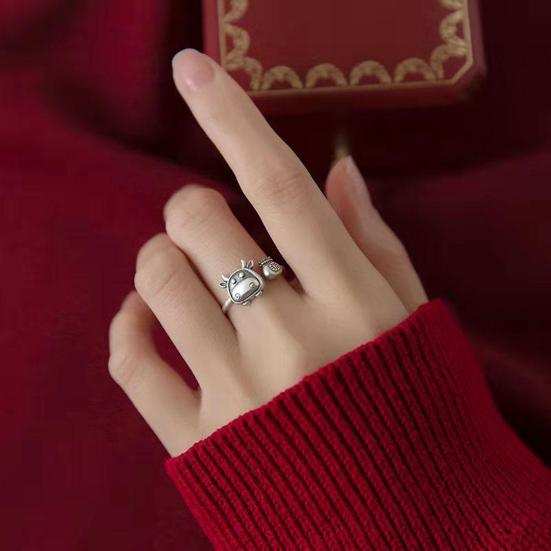 Adjustable Vintage Ox Zodiac Ring In Sterling Women Men Retro Boho Style Open Band