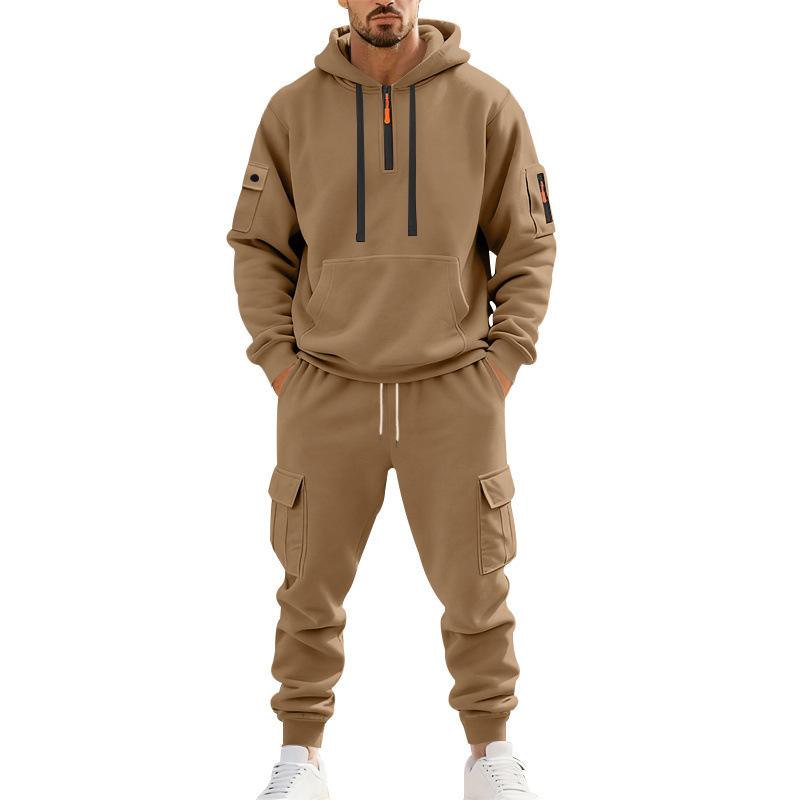 Winter Loose Men's Workwear Outdoor Commuting Casual Plus Velvet Warm Sweatshirt and Sweatpants Set