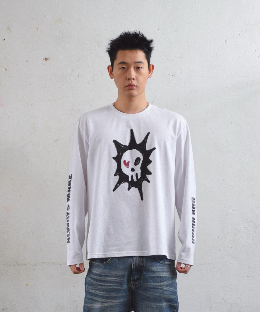 AMOU Heart Skull Long Sleeve White