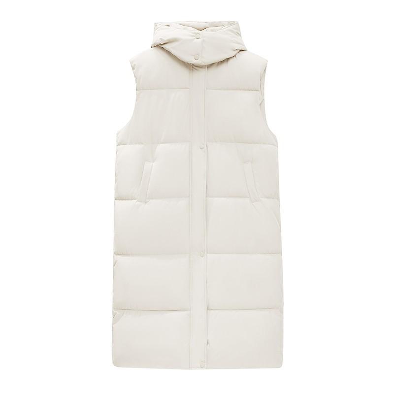 Женские длинные пуховые жилеты без рукавов с капюшоном на молнии с поясом, стеганое пальто с подкладкой, верхняя одежда