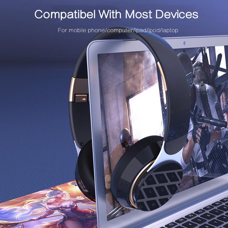 VAORLO Noise Reduction Wireless Headphone Bluetooth 5.0 HiFi Subwoofer Bass With HD Microphone Foldable Stereo Adjustable Earphones