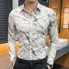 Fashion Print Business Shirt Men's Slim Long Sleeve Shirt Professional  Dress Shirts