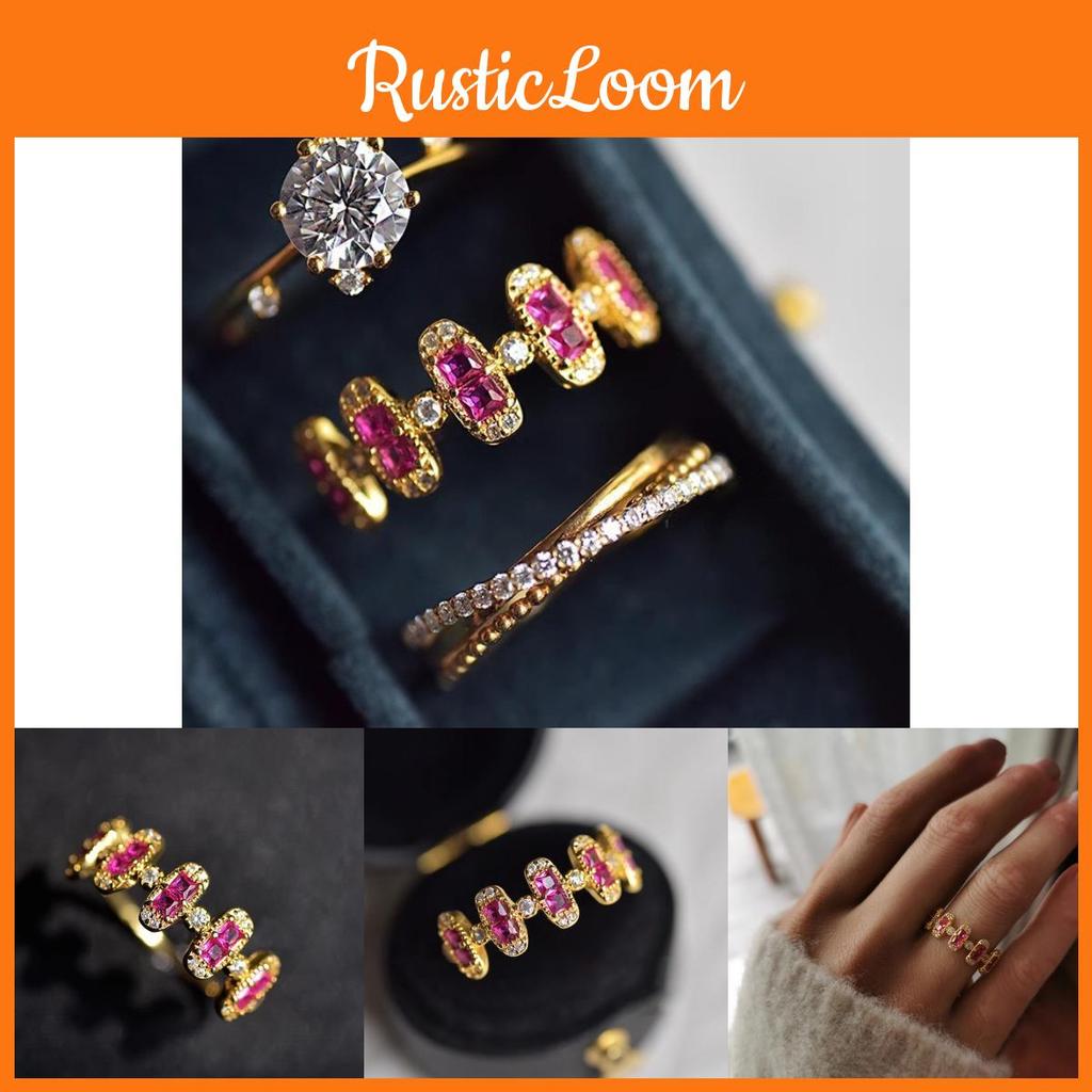 Stylish Geometric Rectangular Ruby Vintage Ring For Women Elegant Adjustable Design