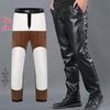 Men's Korean Style Slim Fit Motorcycle Leather Pants - Fleece-Lined, Skinny, Elastic, Spring/Autumn Trend