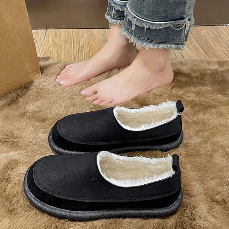 Fashion Winter Women's Cotton Shoes Fashion Round Toe Walking Shoes for Women High Quality Comfortable Casual Sneakers Women Plush Flats