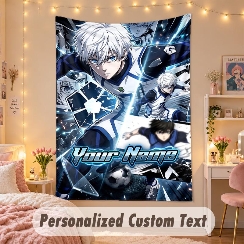 Custom Personalized Tapestry,Blue Lock Print Custom Name Text Wall Art Hanging for Bedroom