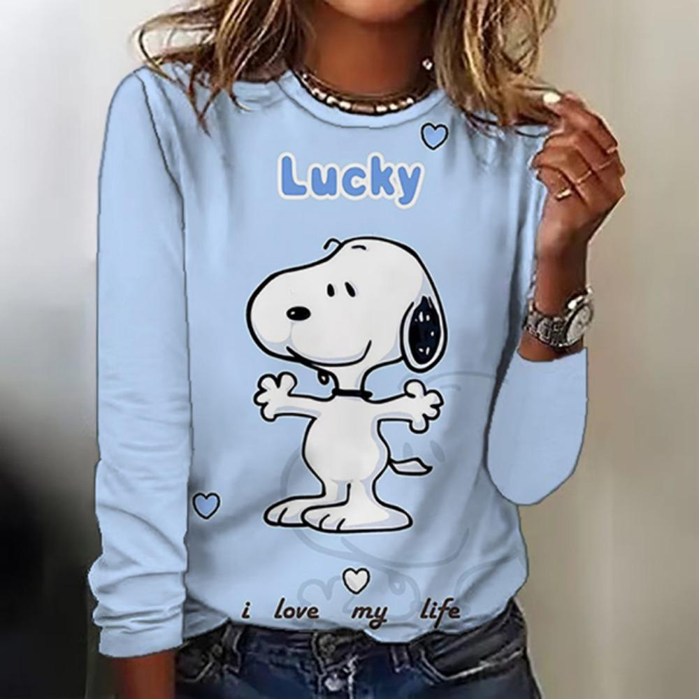 Модная женская футболка с принтом Snoopy Повседневная толстовка Повседневная с длинным рукавом с круглым вырезом Весна Осень Спортивная одежда