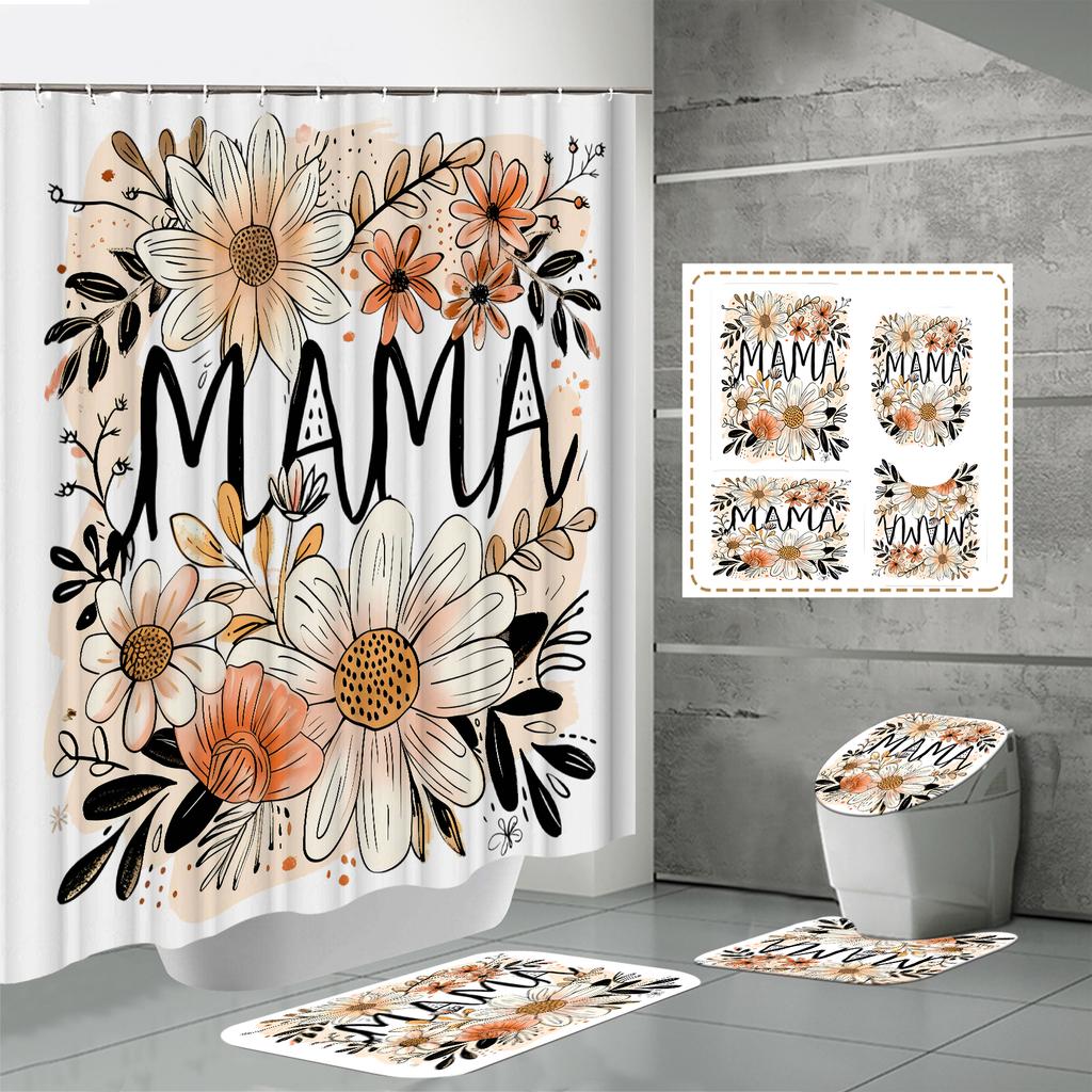 4 ШТ. Наборы штор для душа со шторкой для душа и ковриками, коврик для крышки унитаза, U-образный коврик и коврик для ванной, набор для ванной комнаты с 12 крючками