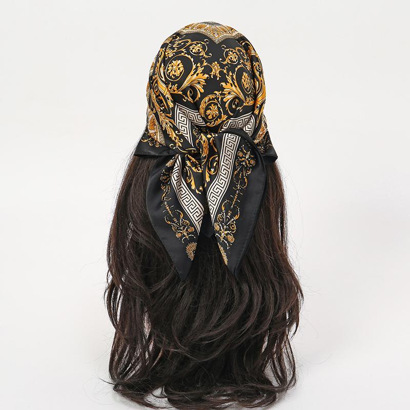 Head Scarf Women Luxury Brand Square Silk Foulard Satin Bandana Summer Soft Neckerchief Hijab Hair Scarves For Ladies