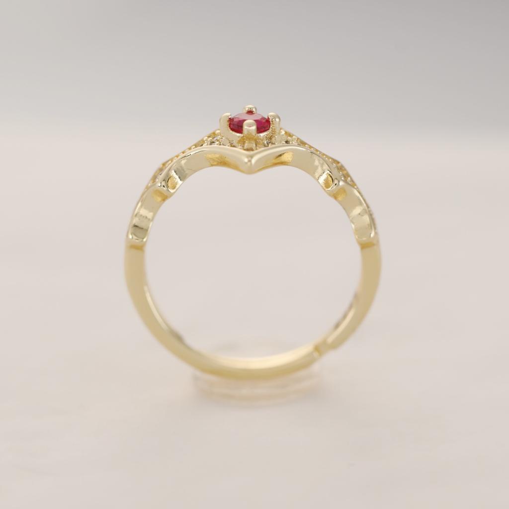 Bohemia 18K Gold Plated Open Brass Ring for Women Retro Sexy Red Cubic Zirconia Light Luxury Rhombus Dense Inlay Transparent CZ Daily Wear Jewelry