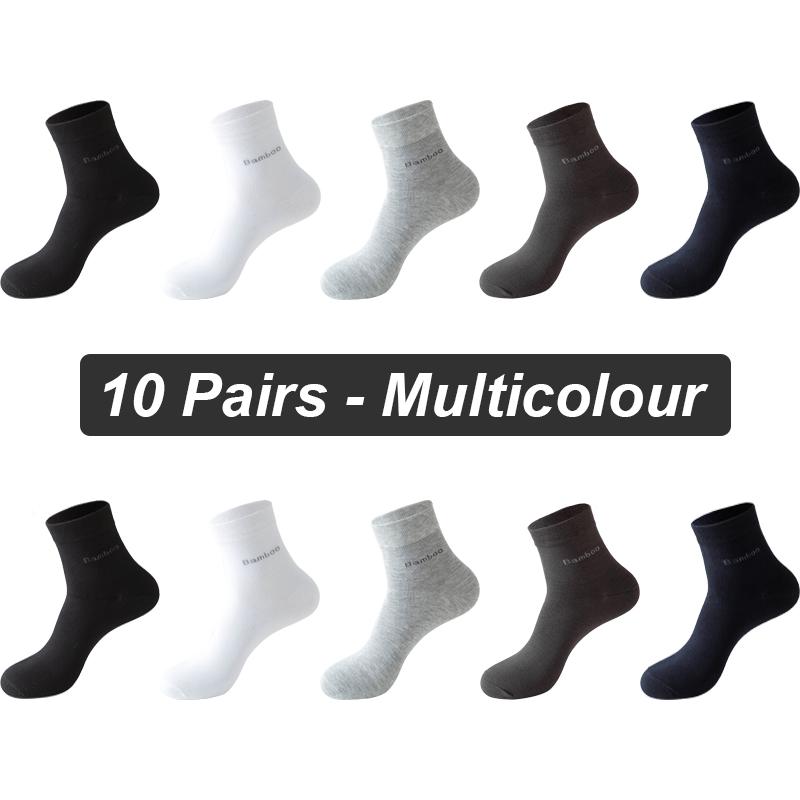 10Pairs/lot Men Bamboo Fiber Socks Casual Black White Business Anti-Bacterial Breatheable Male Sock High Quality Size 38-45