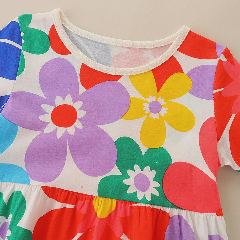 Летнее платье для девочки из хлопка с европейским и американским рисунком из мультфильмов - пуловер в стиле принцессы с круглым вырезом