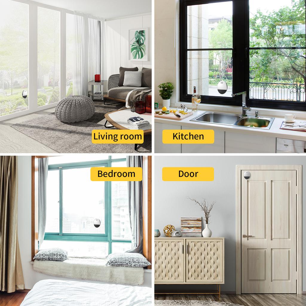 Slim Vibration Door Window Alarm Ultra-Thin Sensor Anti-Theft Burglar Loud Sound for Home Hotel Travel Rental House Security