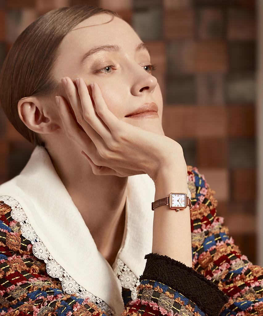 Lollalojeu Cube Mother-Of-Pearl Brown Leather Women'S Watch