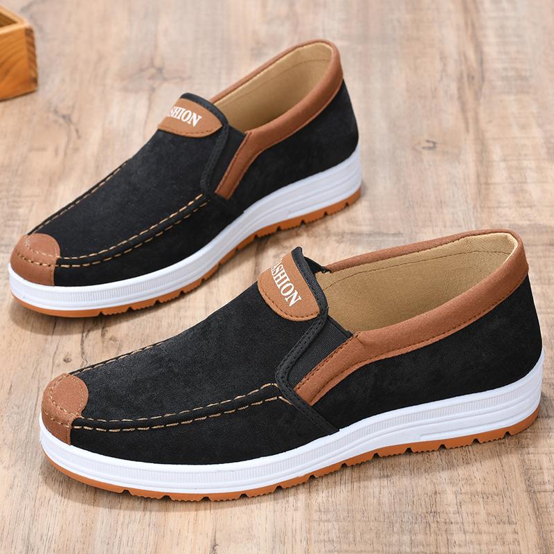 Men's Old Beijing Cloth Shoes Single Shoes Embroidery Spring and Autumn New Breathable One-pedal Lazy Shoes Black Casual Shoes