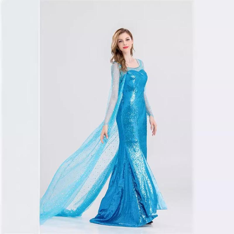 Halloween Frozen Princess Elsa Stage Costume Adult Sequin Dress