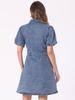 Allegra K Women's Denim Puff Sleeve Dress, Short Sleeve, Collared, Button-Down, A-Line, Casual Jeans Dress, Mid Blue, Size S